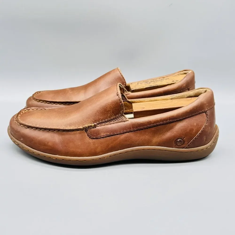 Born Shoes Men 9.5 Brown Leather Brompton Loafers Slip On Moc Toe Casual Comfort